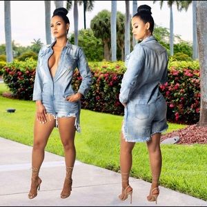 NWT Destroyed Denim Romper